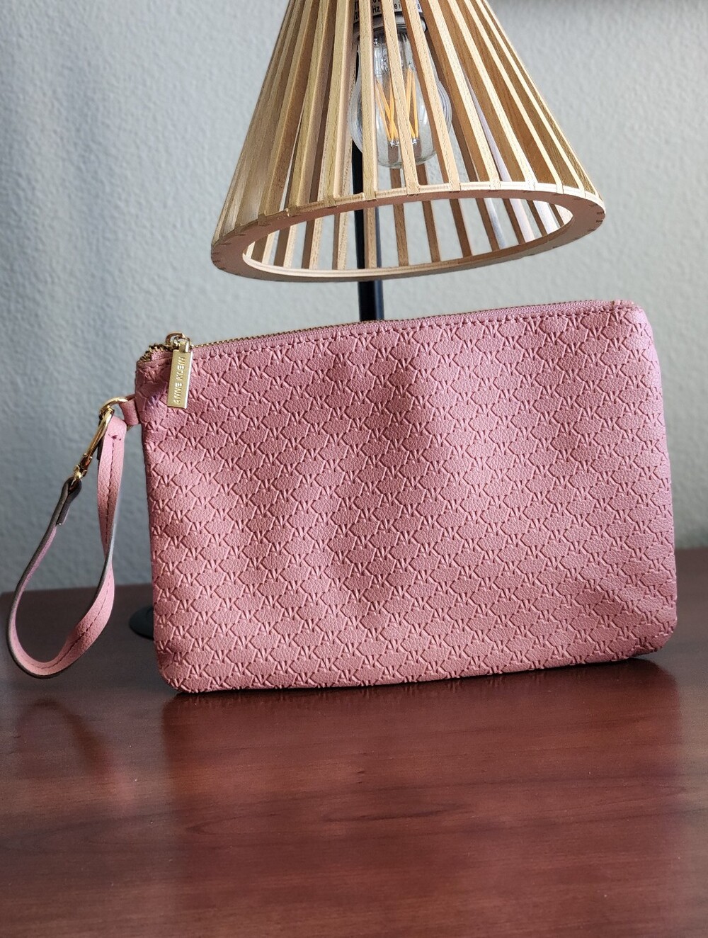 Anne Klein Pink Monogram Wristlet Pouch Clutch